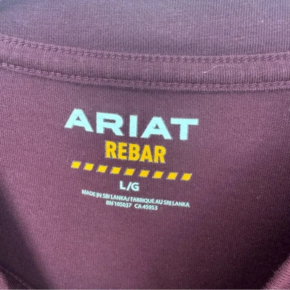 Ariat Rebar Long-Sleeve 3-Button Henley Work Shirt, Burgundy, Large, EUC - Picture 7 of 11